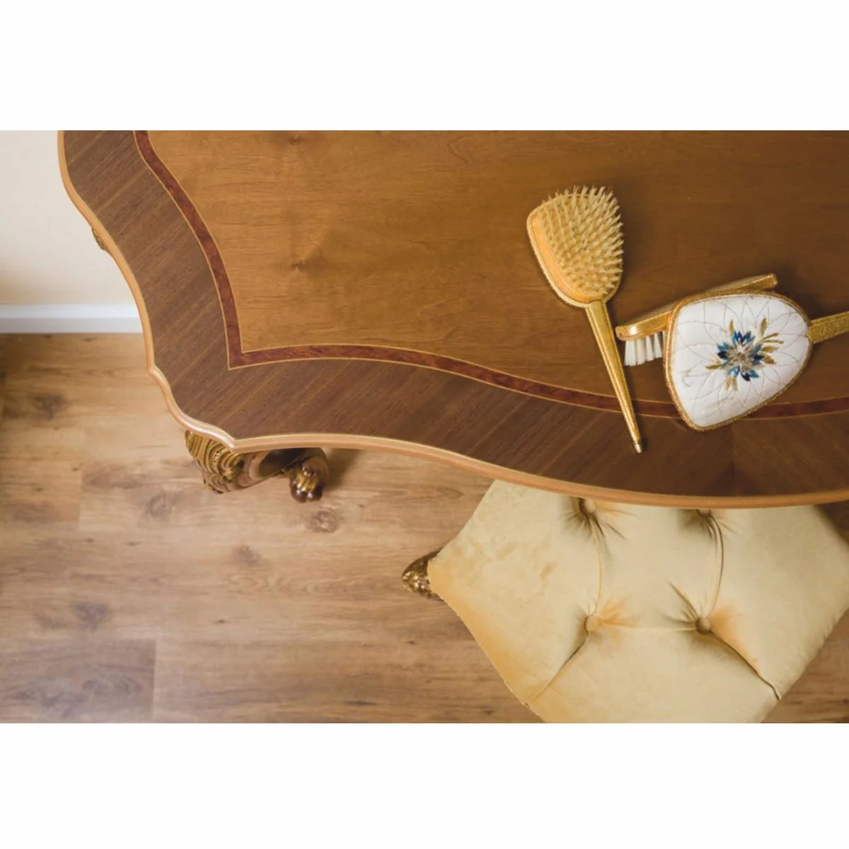 Luxus Barock Konsole mit Wandspiegel und Hocker Braun / Gold - Barock Möbel