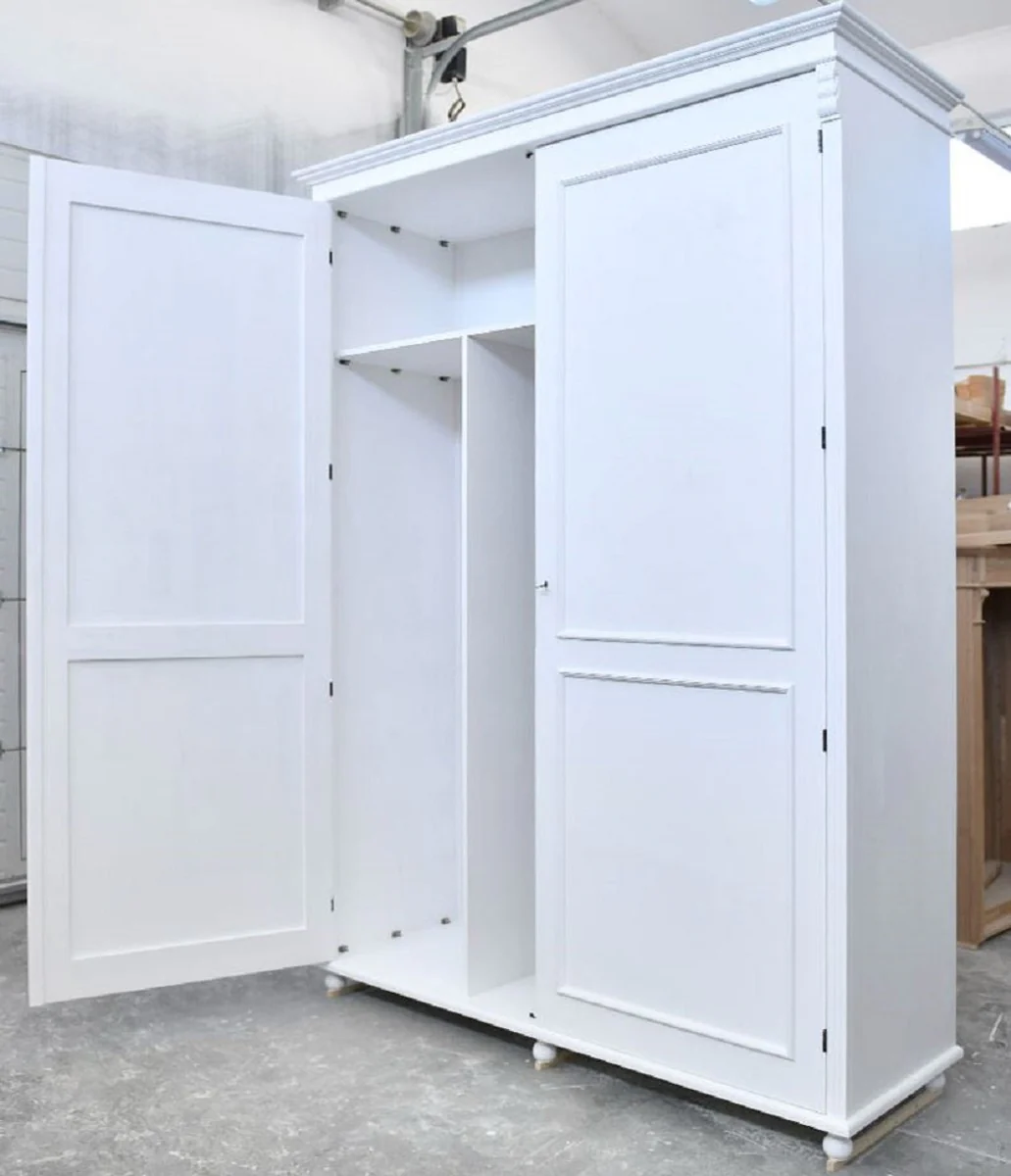 Landhausstil Schlafzimmerschrank Weiß 200 x 70 x H. 270 cm - Massivholz Kleiderschrank mit 2 Türen - Massivholz Schlafzimmer Möbel - Landhausstil Möbel