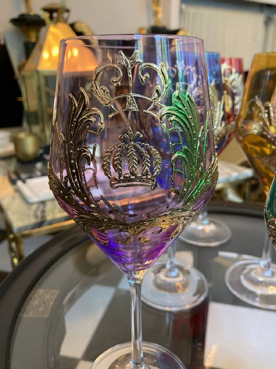 Pompöös by Luxus Weinglas Set Bunt Ø 8,7 x H. 20,3 cm - Weingläser mit 24 Karat Vergoldung - Pompööse Weingläser designed by Harald Glööckler