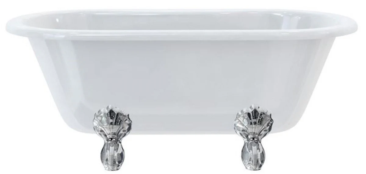 Luxus Jugendstil Badewanne Weiß / Silber 150 x 75 x H. 63,5 cm - Freistehende Retro Acryl Badewanne - Retro Badezimmer Möbel