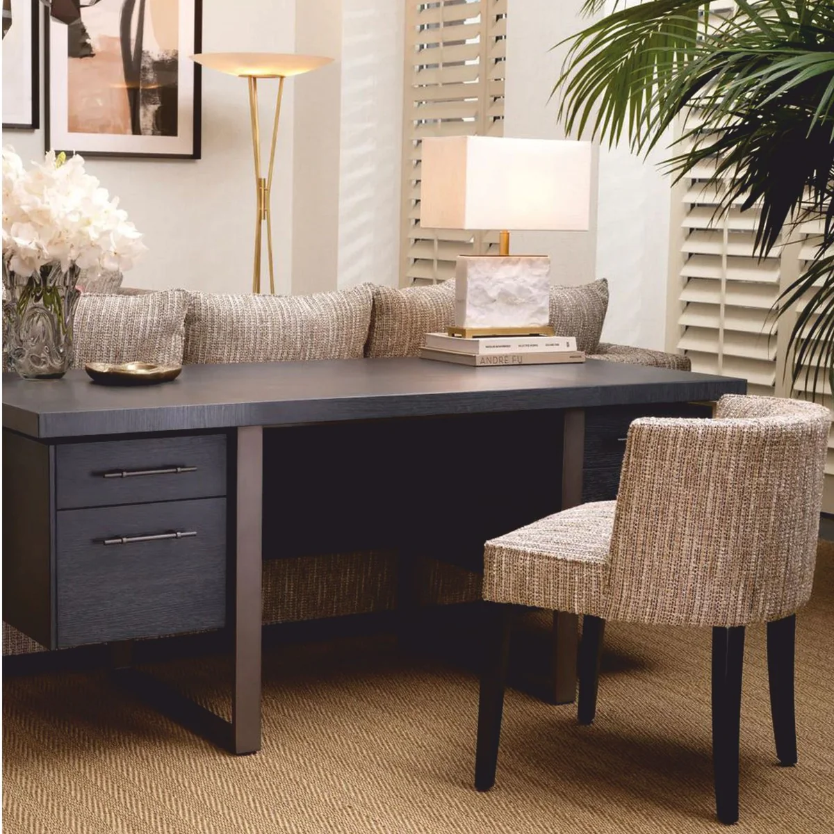 Luxus Marmor Tischleuchte Weiß / Antik Messing H. 55 cm - Marmor Schreibtischleuchten