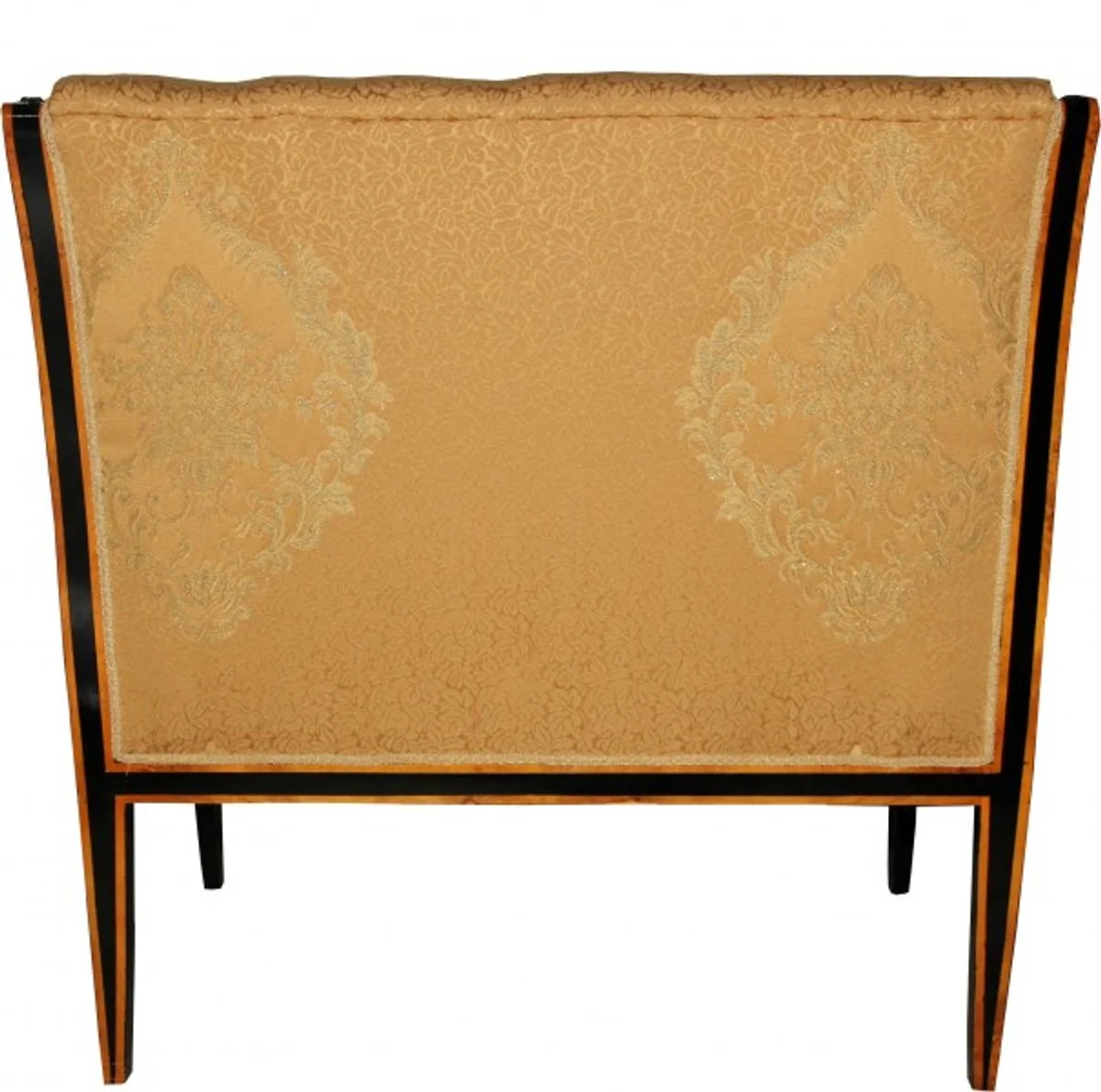 Barock Empire Salon 4-er Set Gold Muster / Schwarz / Mahagoni / Silber - Sitzbank + 2 Sessel + Couchtisch