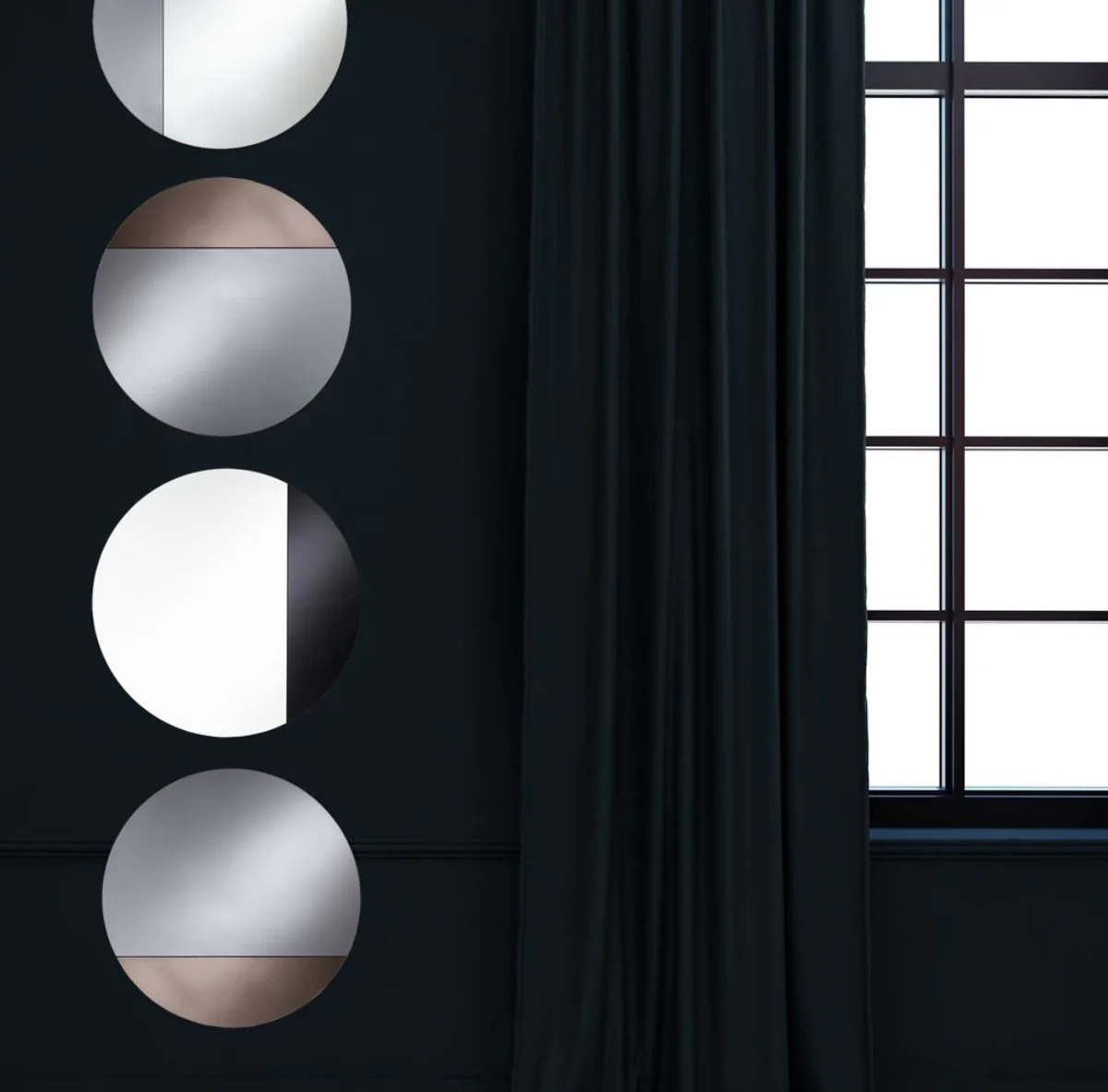 Luxus Spiegel Schwarz Ø 58 cm - Designermöbel & Accessoires