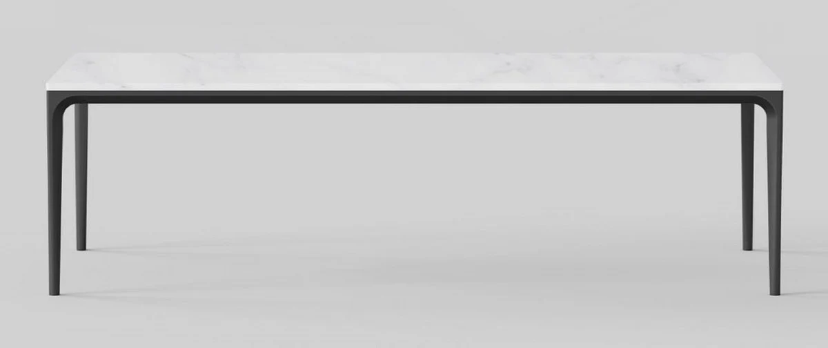 Luxus Esstisch mit Kunstmarmor Tischplatte Weiß / Matt Schwarz 240 cm