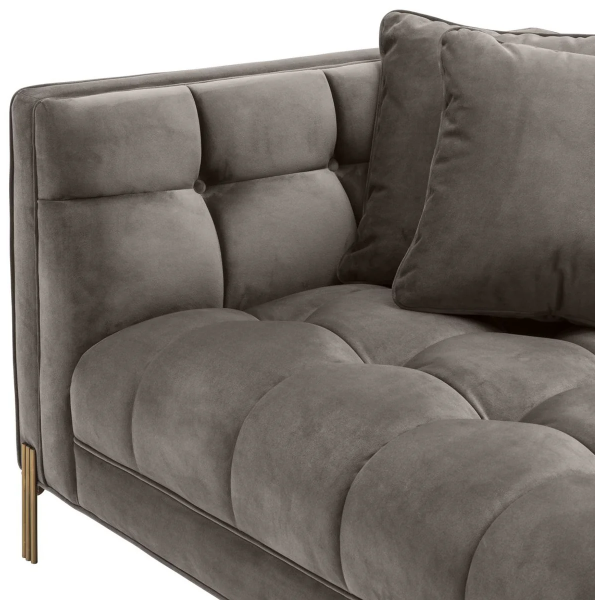 Luxus Samt Sofa mit 4 Kissen Grau / Messingfarben 231 x 95 x H. 68 cm - Wohnzimmer Sofa - Luxus Qualität