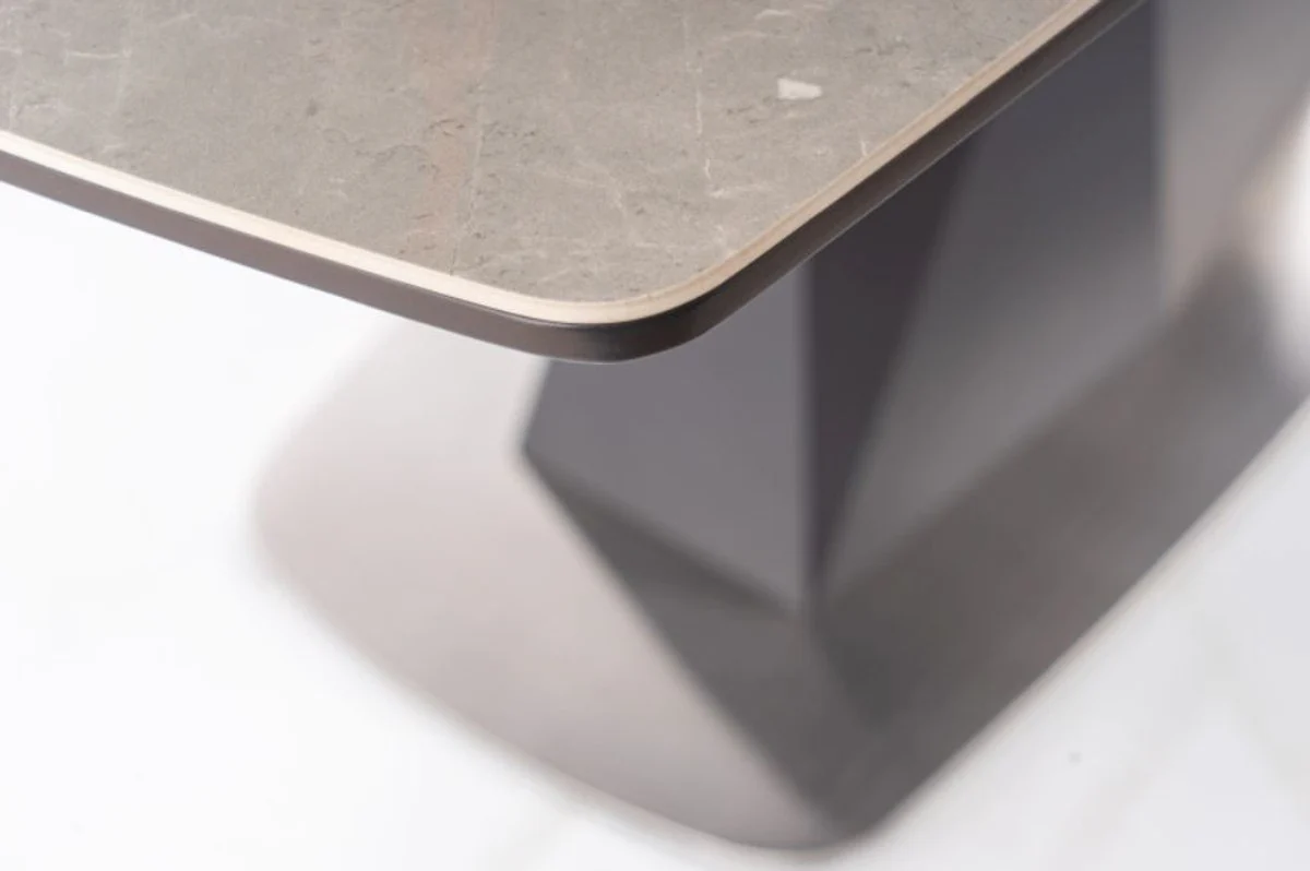 Luxus Esstisch Grau / Matt Anthrazit 160-210 x 90 x H. 76 cm - Moderner ausziehbarer Esszimmertisch mit Keramikplatten in Marmoroptik - Luxus Esszimmer Möbel