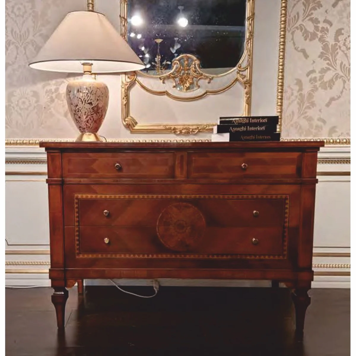 Luxus Barock Kommode mit 4 Schubladen Braun 127 cm - Made in Italy