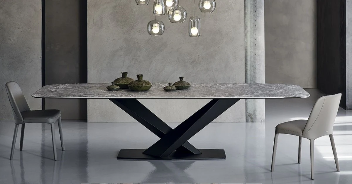 Luxus Esstisch Grau / Schwarz 300 x 120 x H. 75 cm - Esszimmertisch mit hochwertiger Keramik Tischplatte - Moderne Esszimmer Möbel - Luxus Qualität - Made in Italy