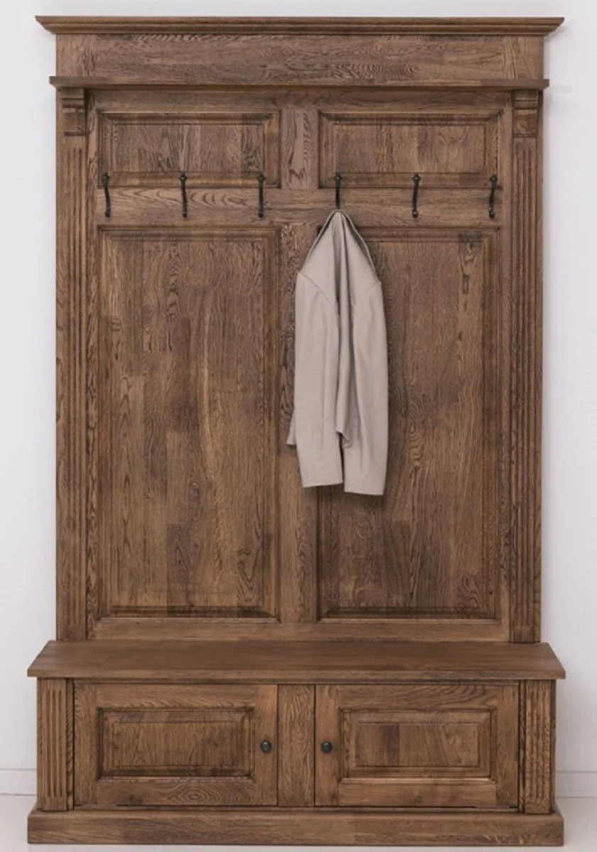 Landhausstil Massivholz Garderobenschrank Dunkelbraun 140 x 41 x H. 210 cm - Wand Garderobe - Flur Schrank - Flur Möbel - Garderoben Möbel - Landhausstil Möbel