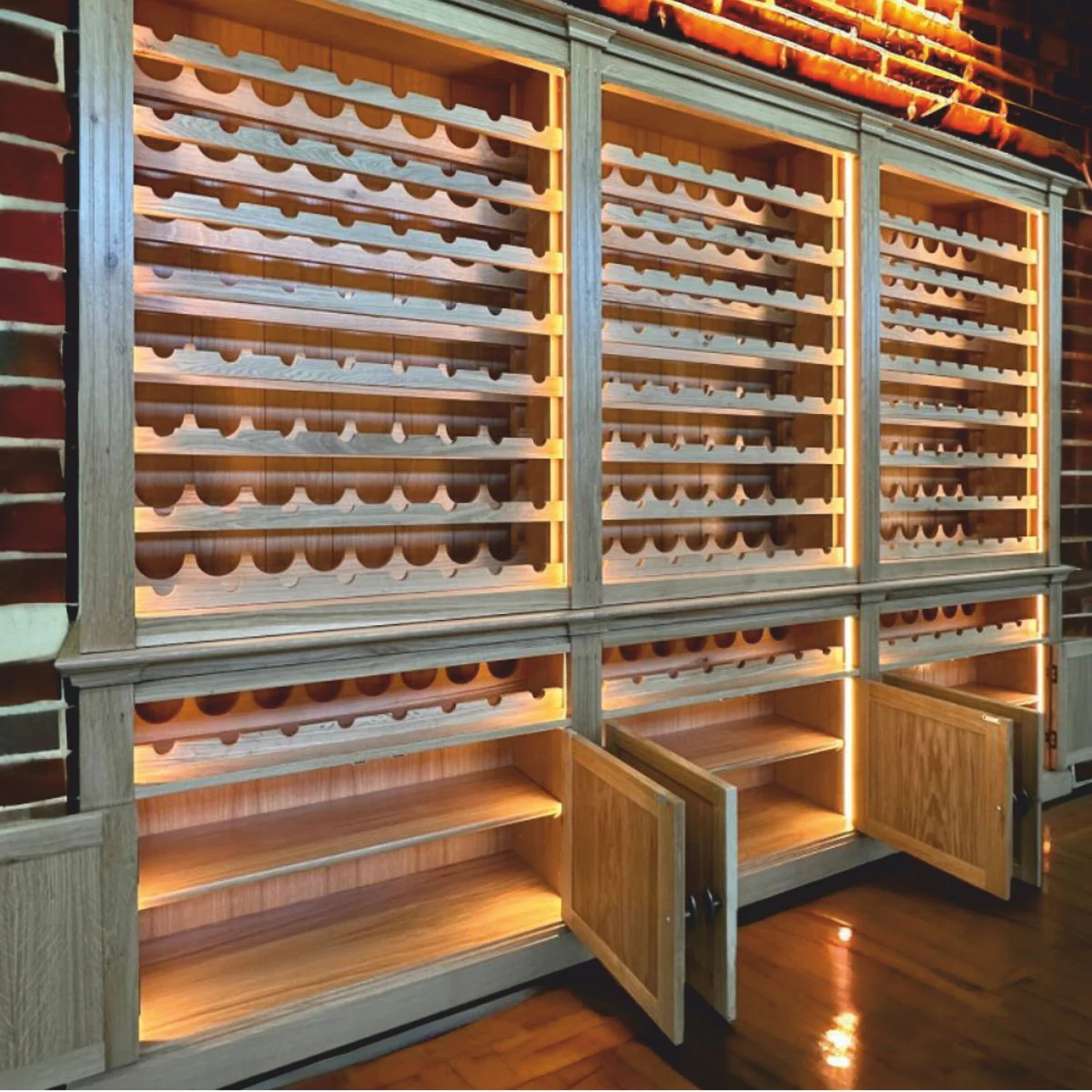 Landhausstil Weinschrank Grau / Braun 300 cm - Landhausstil Bar Möbel