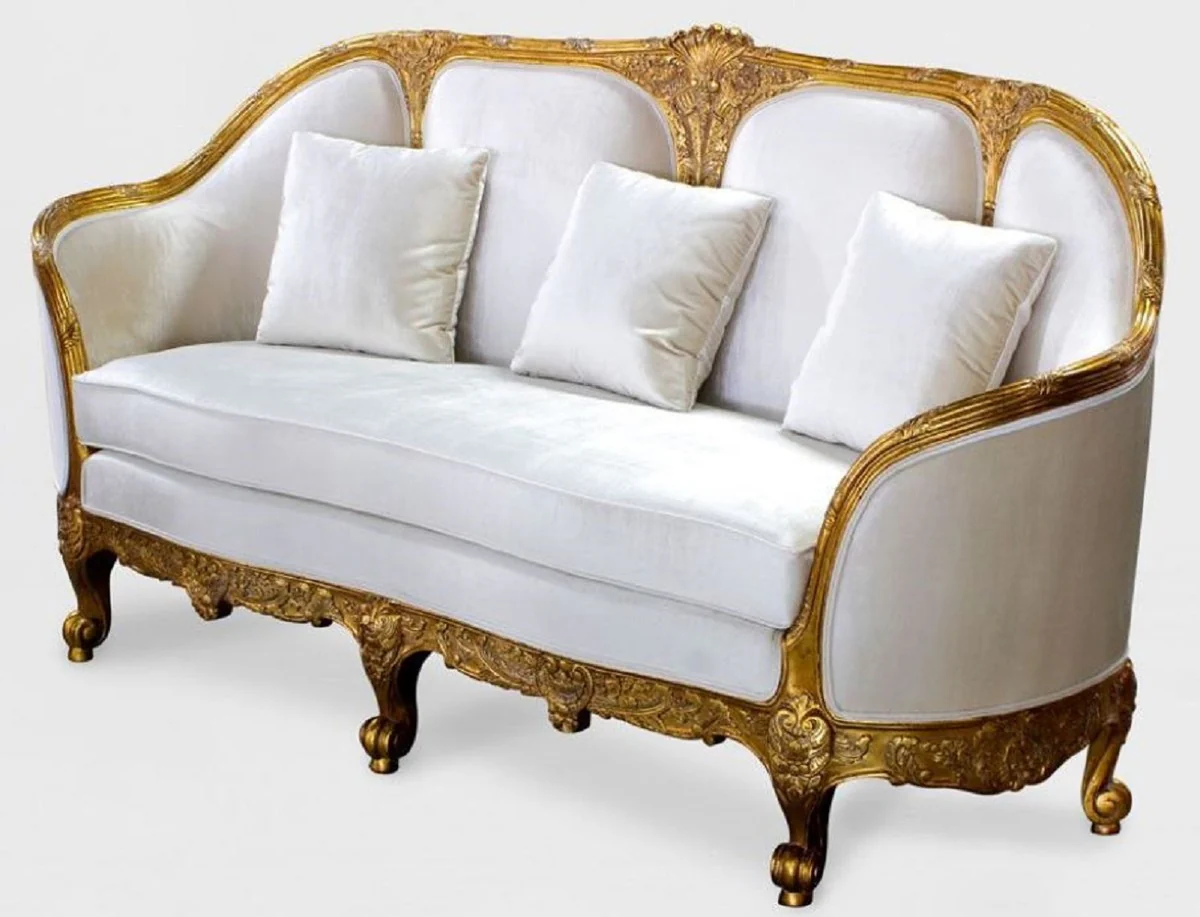 Luxus Barock Wohnzimmer Sofa Weiß / Gold - Edles Handgefertigtes Antik Stil Sofa - Barock Wohnzimmer Möbel