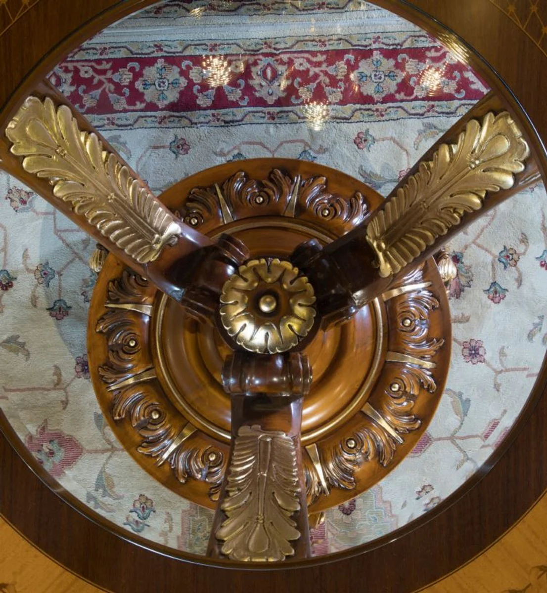 Luxus Barock Esstisch Hellbraun / Braun / Gold - Verschiedene Größen - Prunkvoller Massivholz Esszimmertisch - Hotel Restaurant Schloss Möbel - Luxus Qualität - Made in Italy