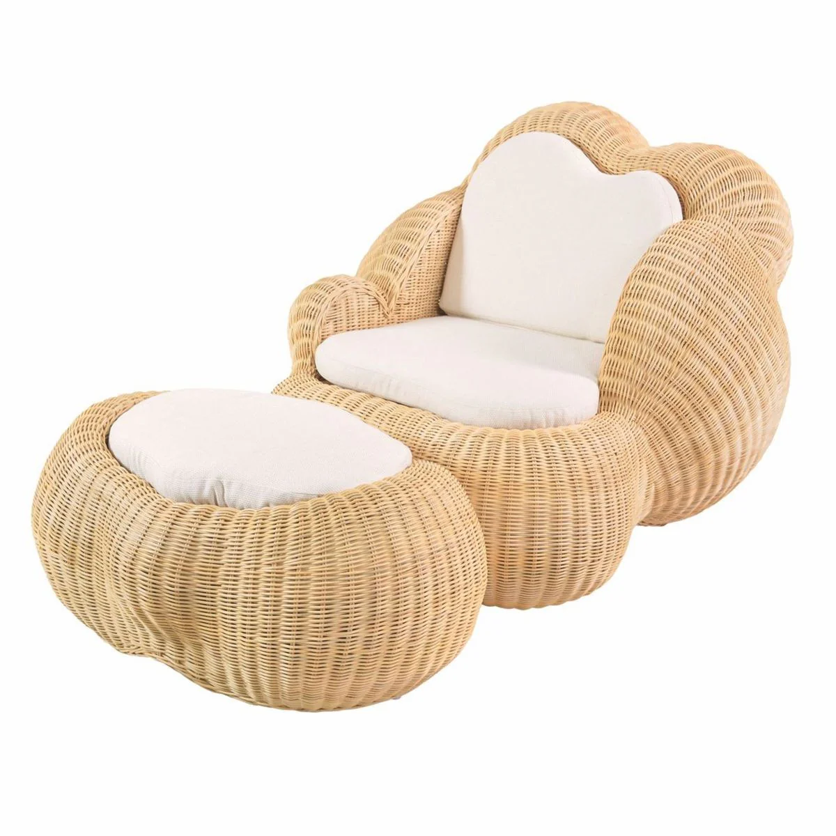 Luxus Hocker Naturfarben 86,5 cm - Rattan Fußhocker mit Kissen