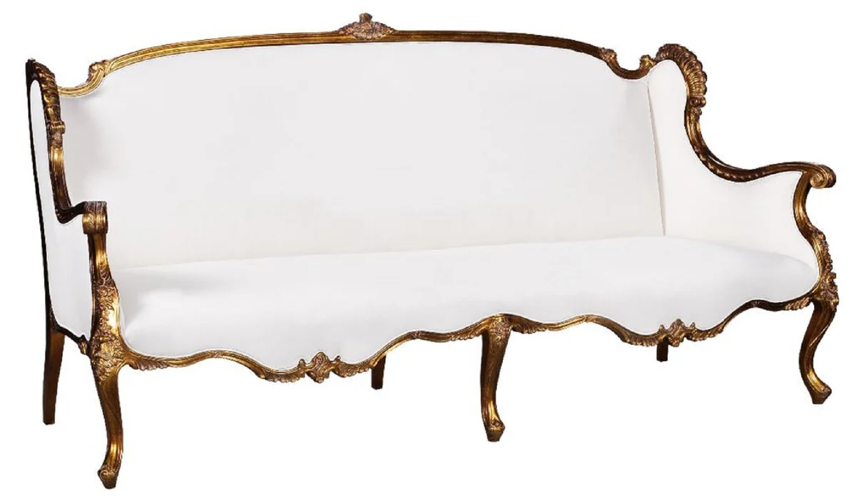Luxus Barock Sofa Weiß / Gold - Prunkvolles Wohnzimmer Sofa im Barockstil - Barock Wohnzimmer Möbel - Edel & Prunkvoll