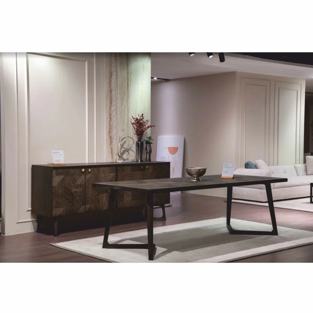 Luxus Esszimmer Set Braun / Creme - 1 Esstisch und 6 Esszimmer Stühle - Luxus Möbel