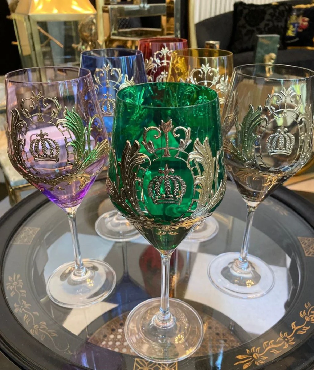 Pompöös by Luxus Weinglas Set Bunt Ø 8,7 x H. 20,3 cm - Weingläser mit 24 Karat Vergoldung - Pompööse Weingläser designed by Harald Glööckler