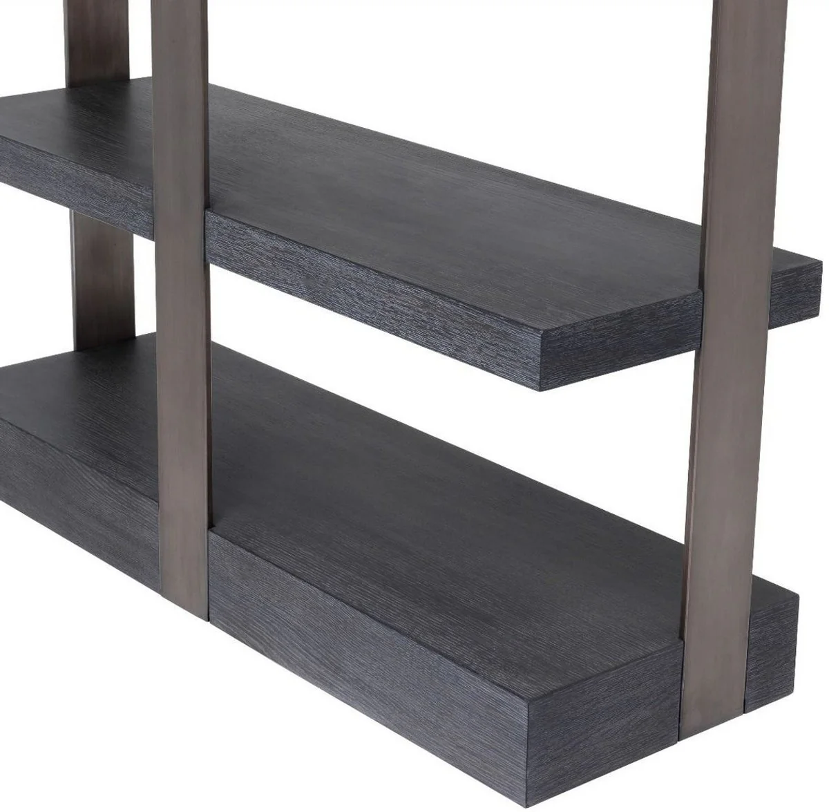 Luxus Regalschrank Schwarz / Bronze 120,5 x 40 x H. 230 cm - Eichenfurnier Schrank mit Edelstahlrahmen - Bücherschrank - Luxus Wohnzimmer Möbel