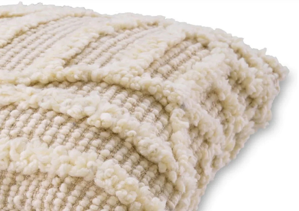 Luxus Kissen Elfenbein 50 x 50 cm - Handgewebtes Deko Woll Kissen - Quadratisches Zierkissen - Wohnzimmer Dekoration - Luxus Deko Accessoires - Luxus Qualität