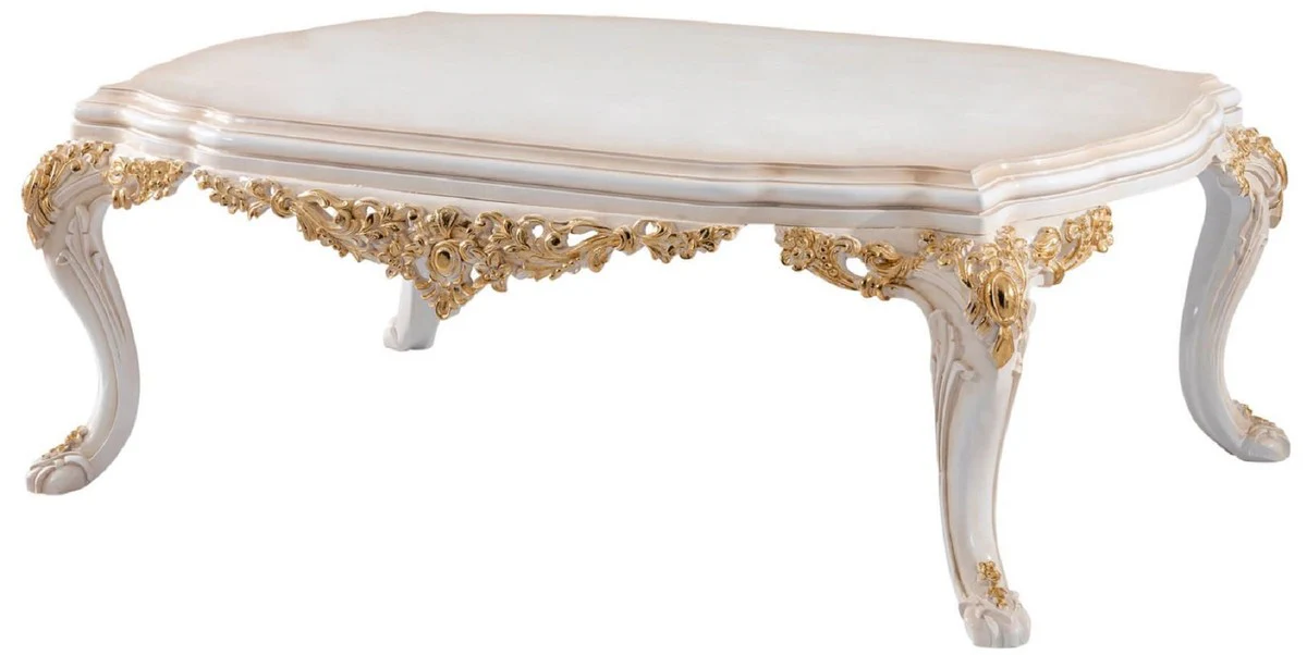 Luxus Barock Couchtisch Beige / Weiß / Gold - Prunkvoller Wohnzimmertisch im Barockstil - Barockstil Wohnzimmer Möbel - Barock Einrichtung - Barock Möbel - Luxus Möbel im Barockstil