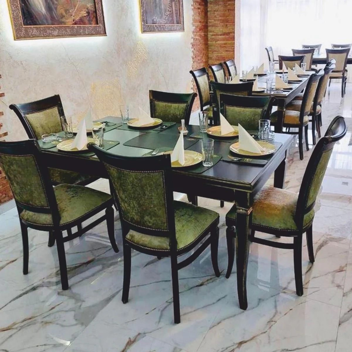 Luxus Barock Esszimmer Set Schwarz / Gold - Barock Esszimmer Möbel