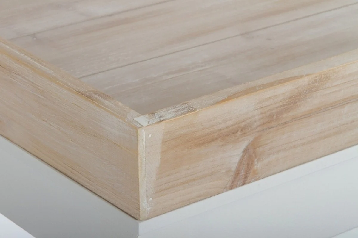 Landhausstil Beistelltisch mit abnehmbarem Tablett Naturfarben / Weiß 100 x 50 x H. 55 cm - Landhausstil Möbel