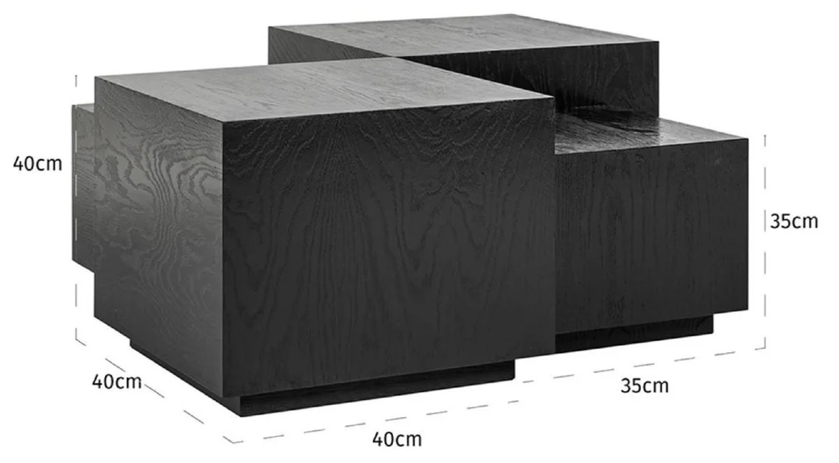 Luxus Couchtisch 4er Set Schwarz 75 x 75 x H. 40 cm - Quadratischer Massivholz Wohnzimmertisch - Wohnzimmer Möbel - Luxus Möbel - Luxus Einrichtung