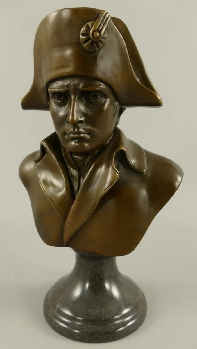 Luxus Jugendstil Bronze Skulptur Napoleon Bronze / Schwarz 15 x 10 x H. 25 cm - Bronze Büste mit Marmorsockel - Bronzefigur - Dekofigur - Deko Accessoires