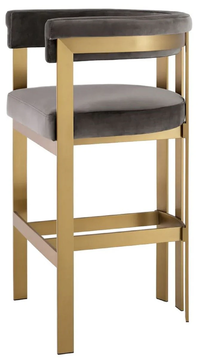 Luxus Samt Barstuhl mit Armlehnen Grau / Messing 56 x 56 x H. 104 cm - Gepolsterter Barhocker - Bar Möbel - Luxus Möbel - Luxus Qualität