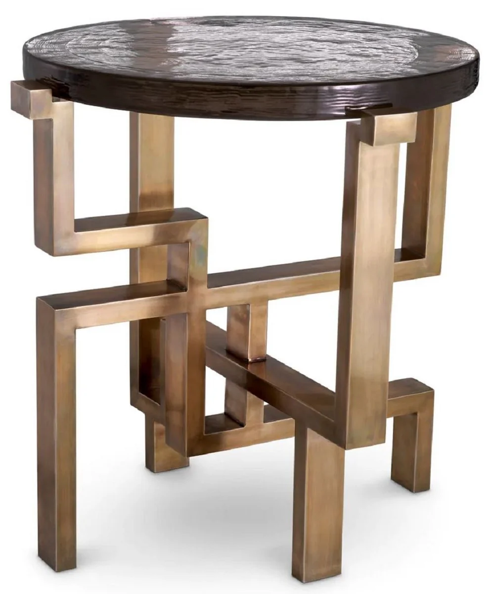Luxus Beistelltisch Vintage Messing Ø 57 x H. 56 cm - Runder Edelstahl Tisch mit Glasplatte - Luxus Möbel - Wohnzimmer Möbel - Luxus Einrichtung - Wohnzimmer Einrichtung