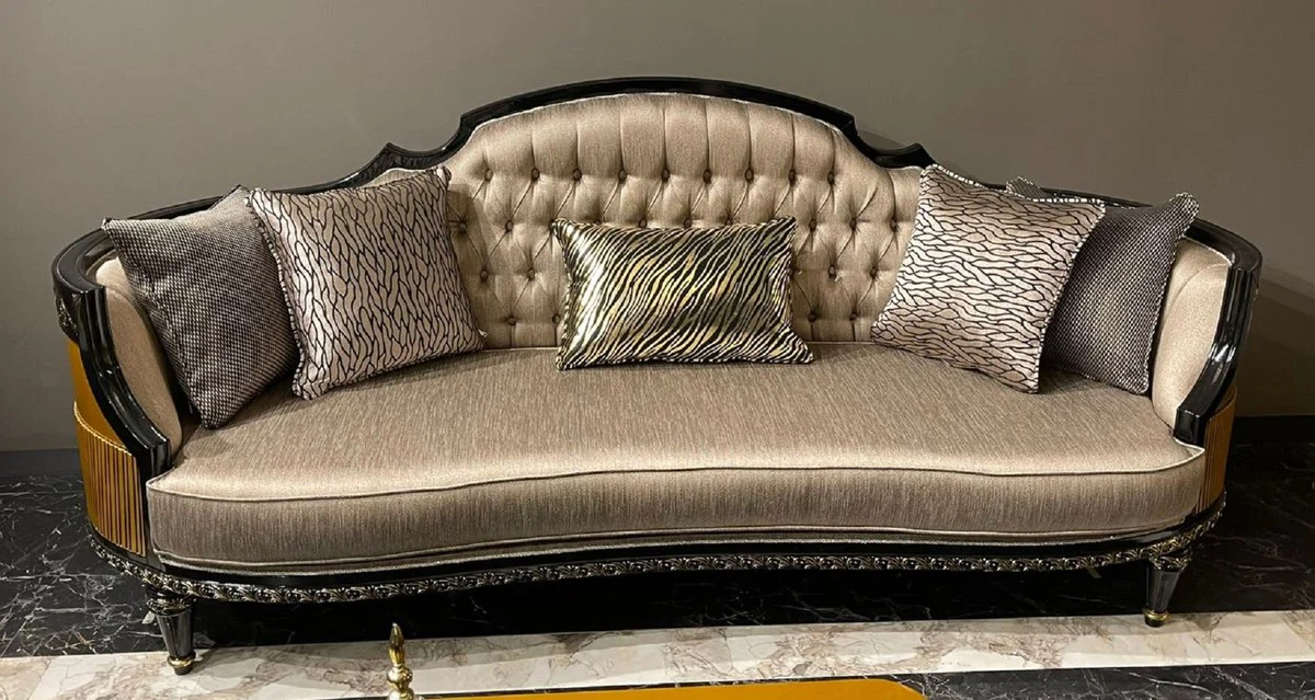 Luxus Barock Sofa Gold / Schwarz / Gold - Prunkvolles Wohnzimmer Sofa - Barockstil Wohnzimmer Möbel - Luxus Möbel im Barockstil - Barock Einrichtung - Edel & Prunkvoll