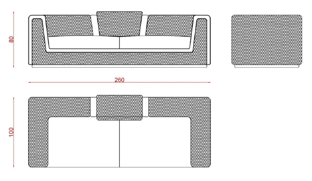 Luxus Wohnzimmer & Hotel Sofa Creme / Gold 260 cm