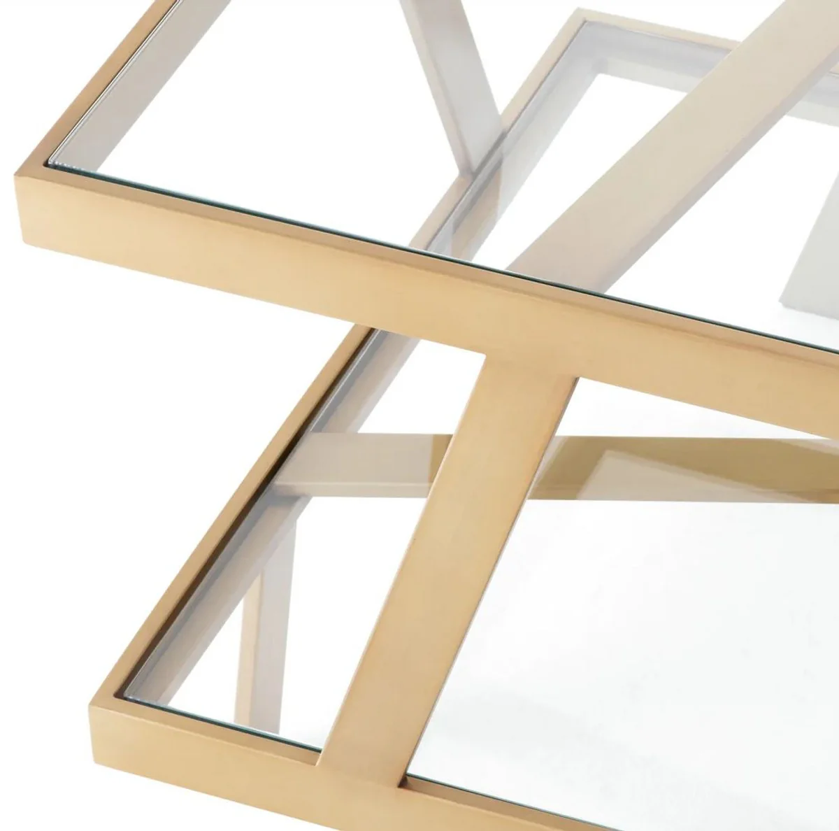 Luxus Beistelltisch Messing 60 x 60 x H. 50,5 cm - Quadratischer Edelstahl Tisch mit Glasplatten - Wohnzimmer Möbel - Luxus Möbel - Luxus Qualität