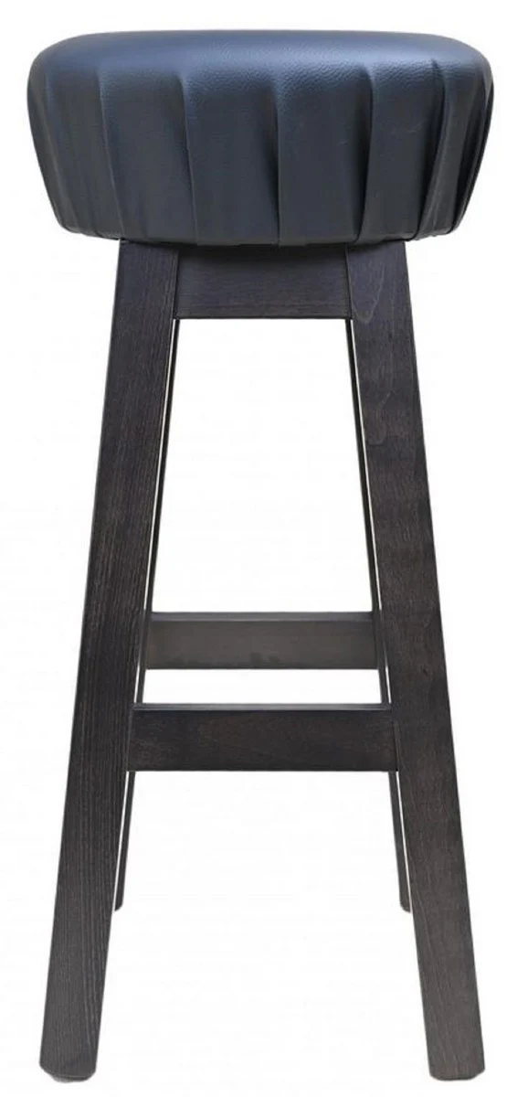 Landhausstil Barhocker Schwarz / Dunkelbraun H. 80 cm - Gepolsteter Massivholz Barstuhl