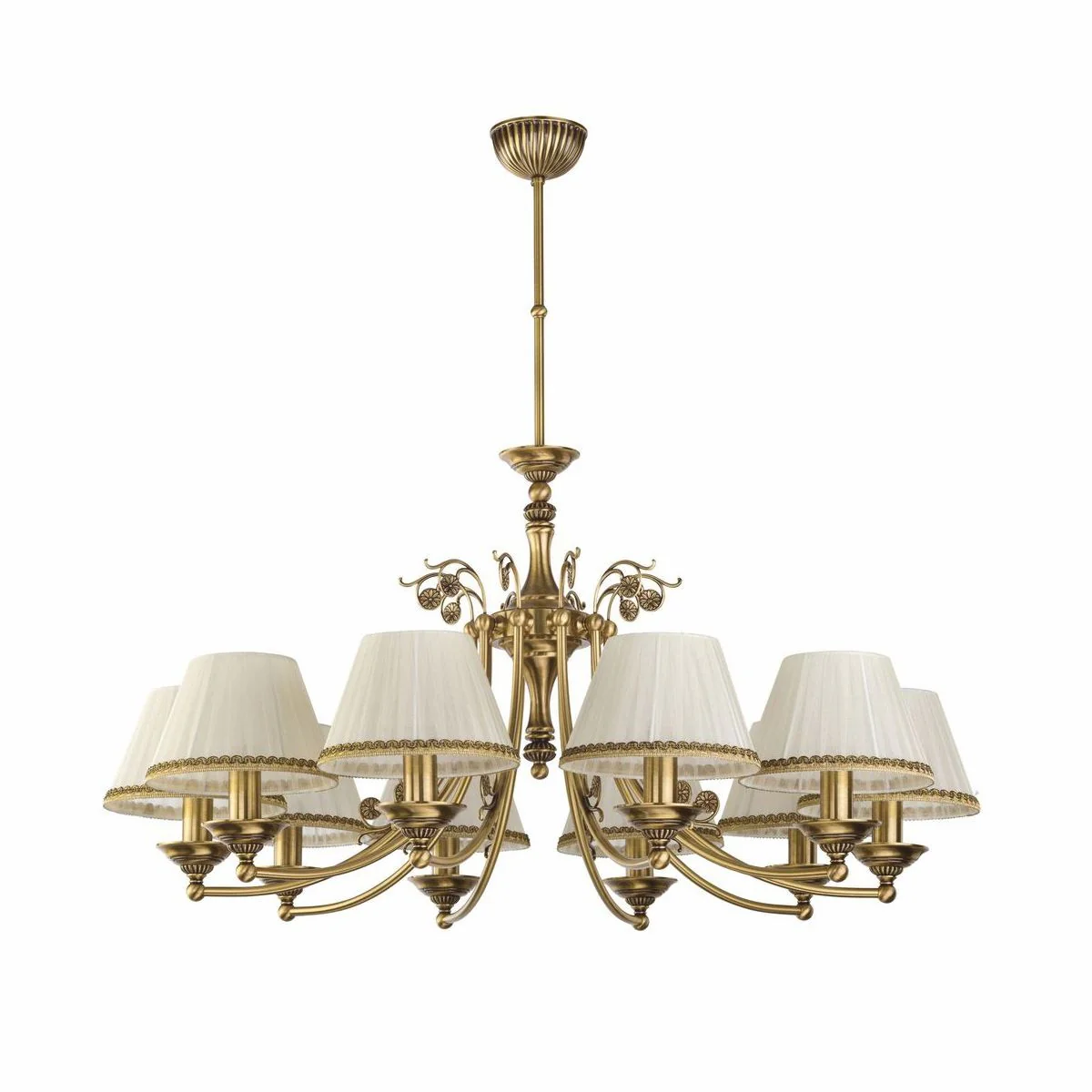 Luxus Barock Kronleuchter Messing mit Patina / Creme Ø 83 x H. 70 cm