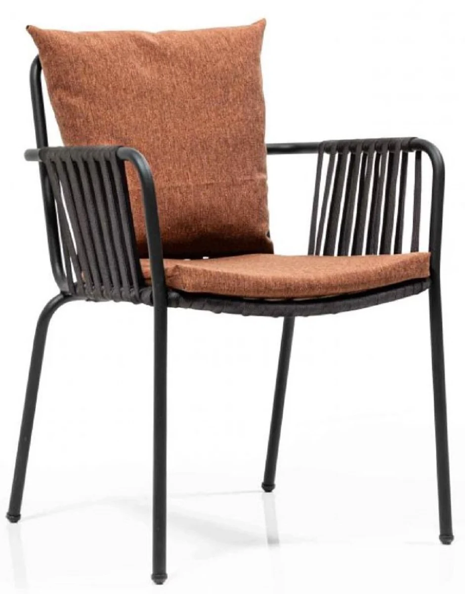 Luxus Gartenstuhl Set Braun / Schwarz 50 x 45 x H. 82 cm - Moderne Gartenstühle mit Armlehnen - Garten & Gastronomie Möbel