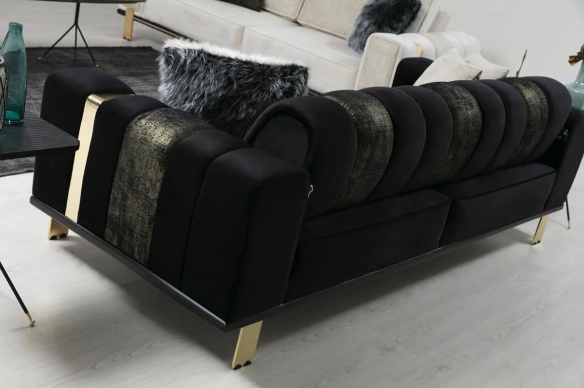 Luxus Wohnzimmer Sofa mit verstellbarer Rückenlehne Schwarz / Gold 223 x 93 x H. 76 cm - Wohnzimmer Möbel - Luxus Möbel