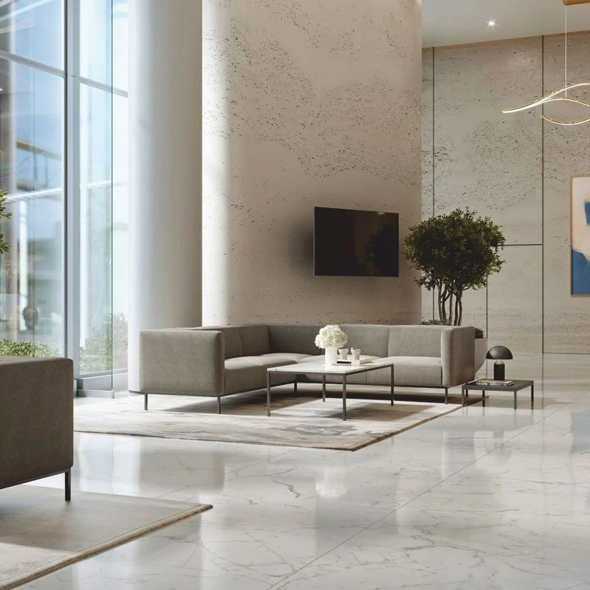 Luxus Couchtisch mit Marmorplatte Weiß / Schwarz 120 cm - Luxus Möbel