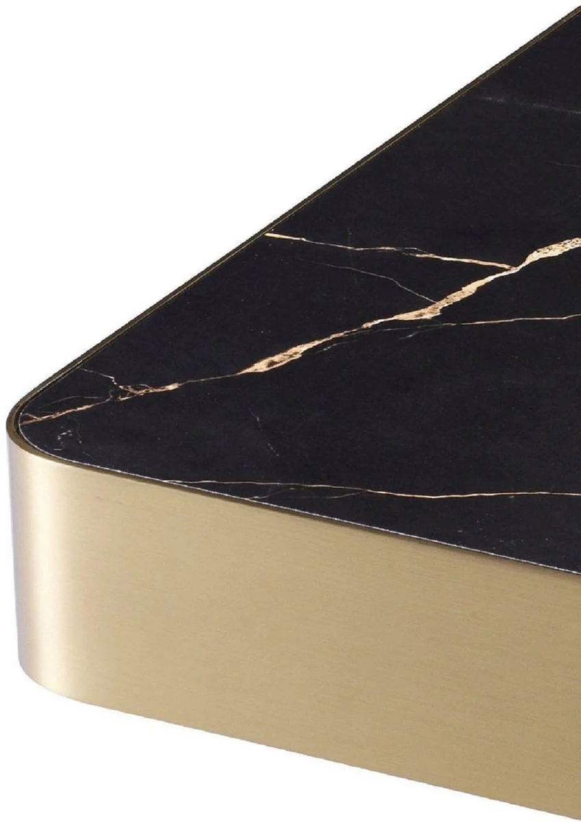 Luxus Beistelltisch Schwarz / Messingfarben 50 x 50 x H. 47,5 cm - Quadratischer Edelstahl Tisch mit Keramikplatte - Wohnzimmer Möbel - Luxus Möbel