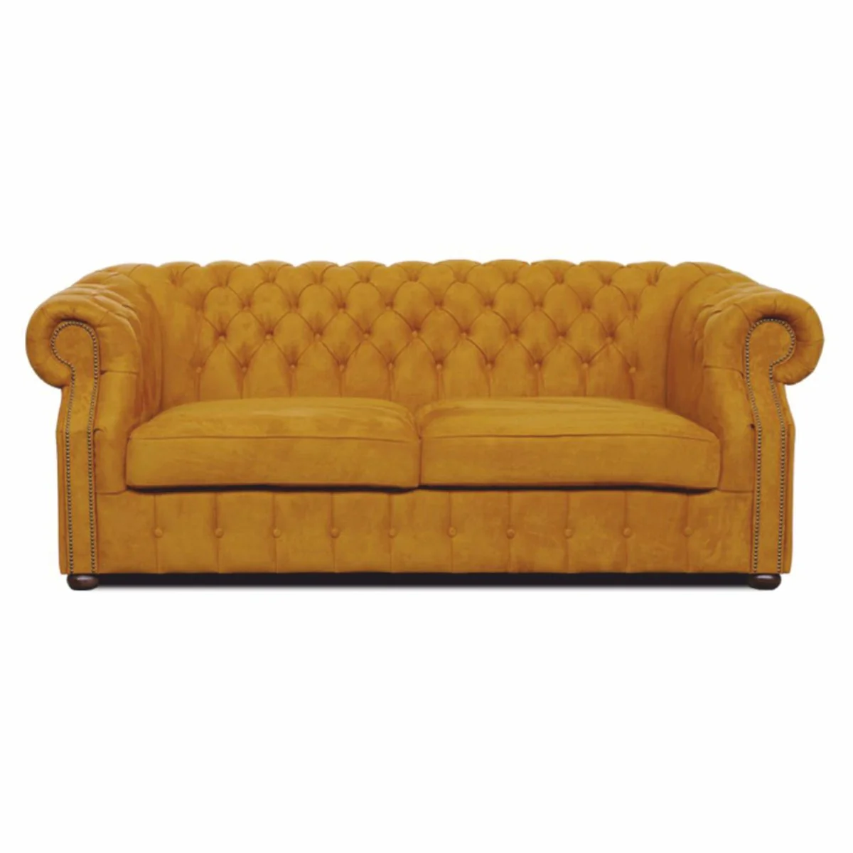 Luxus Chesterfield Samt Sofa Ocker / Dunkelbraun 200 cm - Wohnzimmer Möbel