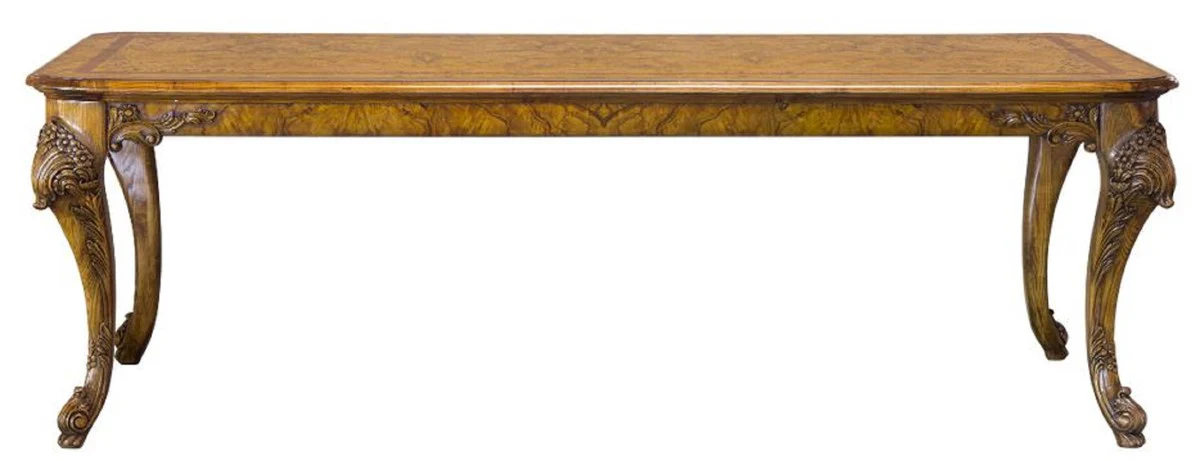 Luxus Barock Esstisch Hellbraun 240 x 110 x H. 78 cm - Handgefertigter Massivholz Esszimmertisch im Barockstil - Barock Esszimmer Möbel