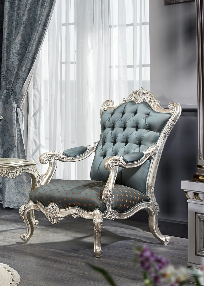 Luxus Barock Wohnzimmer Set - 1 Chesterfield Sofa & 1 Chesterfield Thron Sessel & 1 Beistelltisch - Barock Wohnzimmermöbel