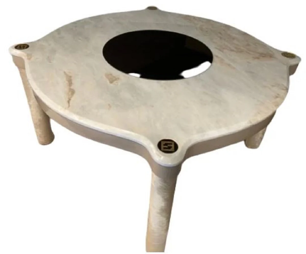 Luxus Esszimmer Set Cremefarben / Taupe / Grau / Gold - 1 Marmor Esstisch & 4 Esszimmerstühle mit edlem Samtstoff - Luxus Esszimmer Möbel - Luxus Qualität - Made in Italy