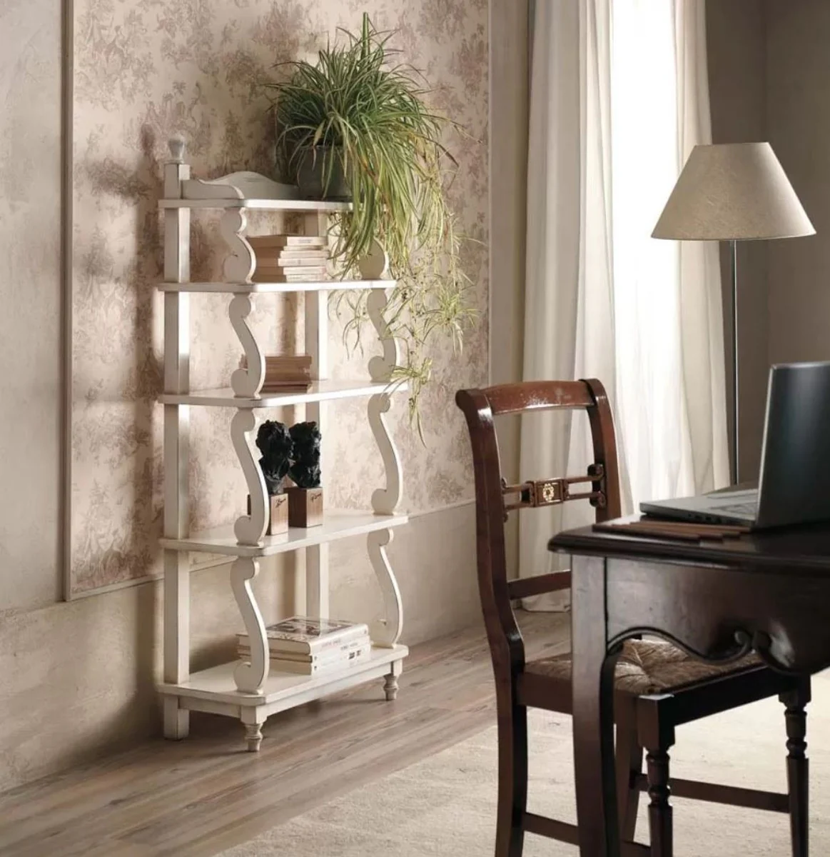 Luxus Jugendstil Regalschrank Antik Cremeweiß - Made in Italy