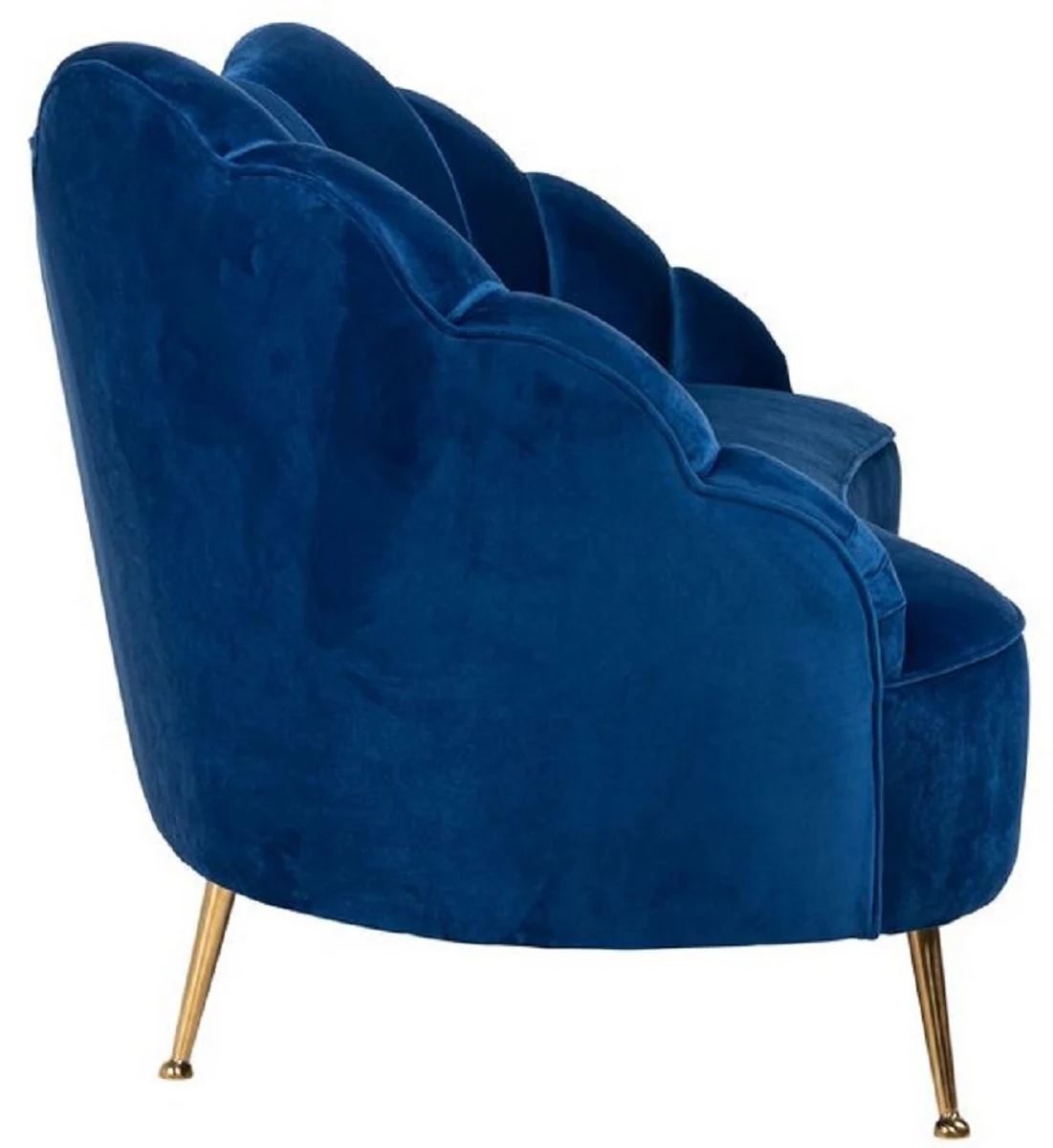 Luxus Samt Sofa Blau / Gold 230 x 94 x H. 90 cm - Wohnzimmer Sofa mit edlem Samtstoff - Wohnzimmer Möbel - Luxus Möbel - Wohnzimmer Einrichtung - Luxus Einrichtung