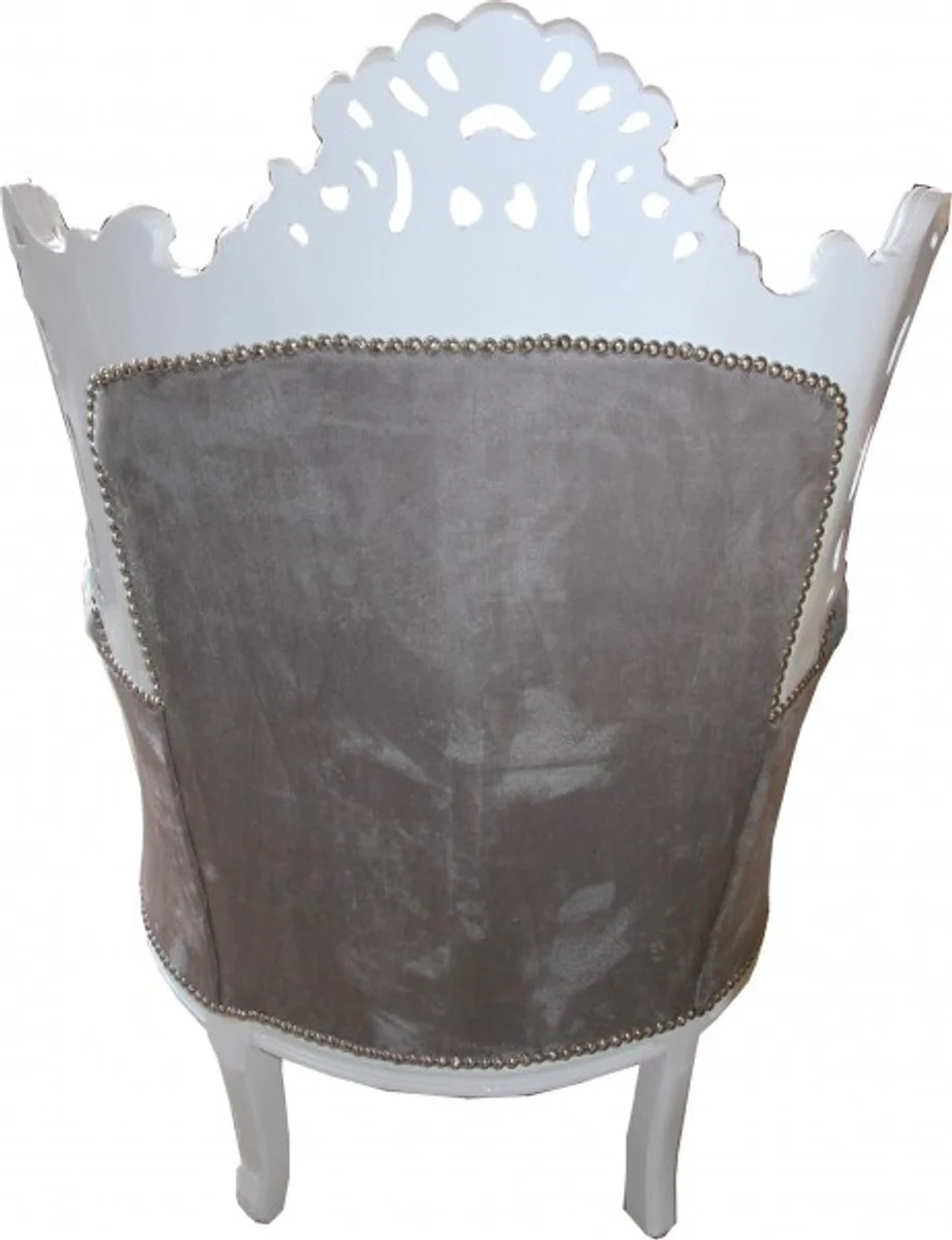 Barock Sessel Al Capone Grau / Weiß mit Glitzersteinen