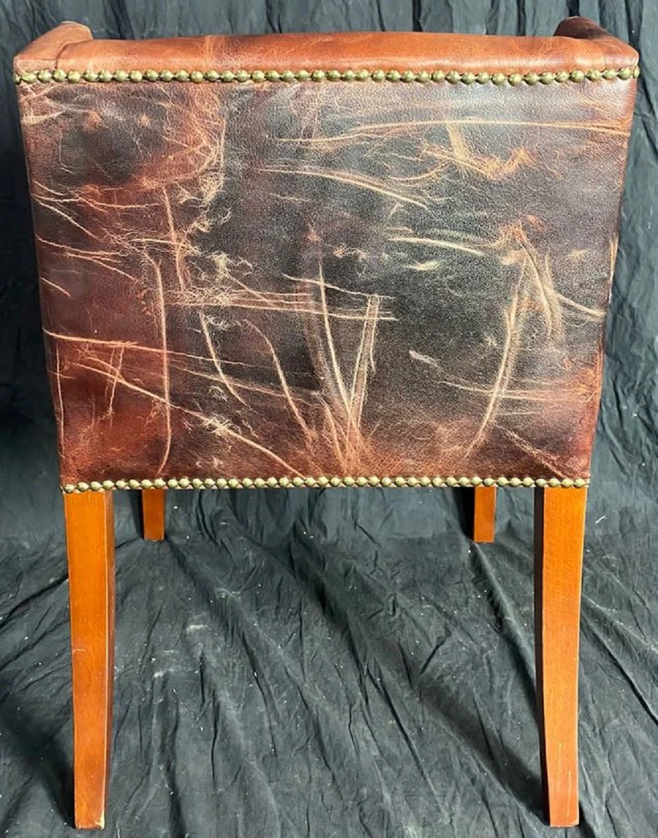 Luxus Leder Esszimmer Stuhl Set Vintage Dunkelbraun / Braun 56 x 52 x H. 81 cm - Echtleder Küchen Stühle 6er Set - Esszimmer Möbel - Leder Möbel - Luxus Möbel - Luxus Einrichtung