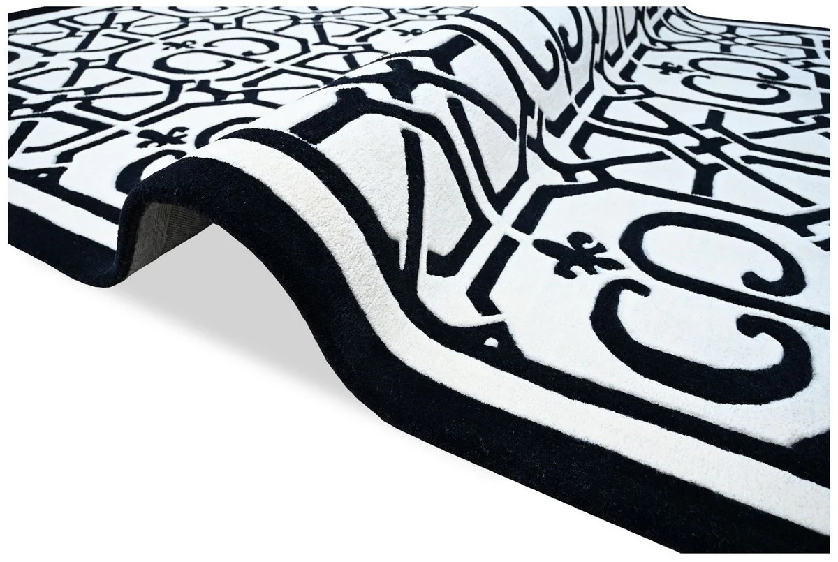 Luxus Barock Teppich Weiß / Schwarz 200 x 300 cm - Barock Interior