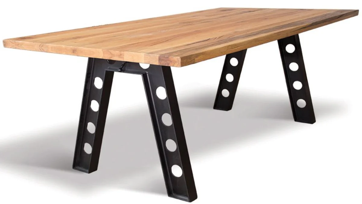 Luxus Esstisch im Industrie Design - Verschiedene Größen & Farben - Küchentisch mit rustikaler Eichenholz Tischplatte und Metallbeinen - Esszimmer Möbel