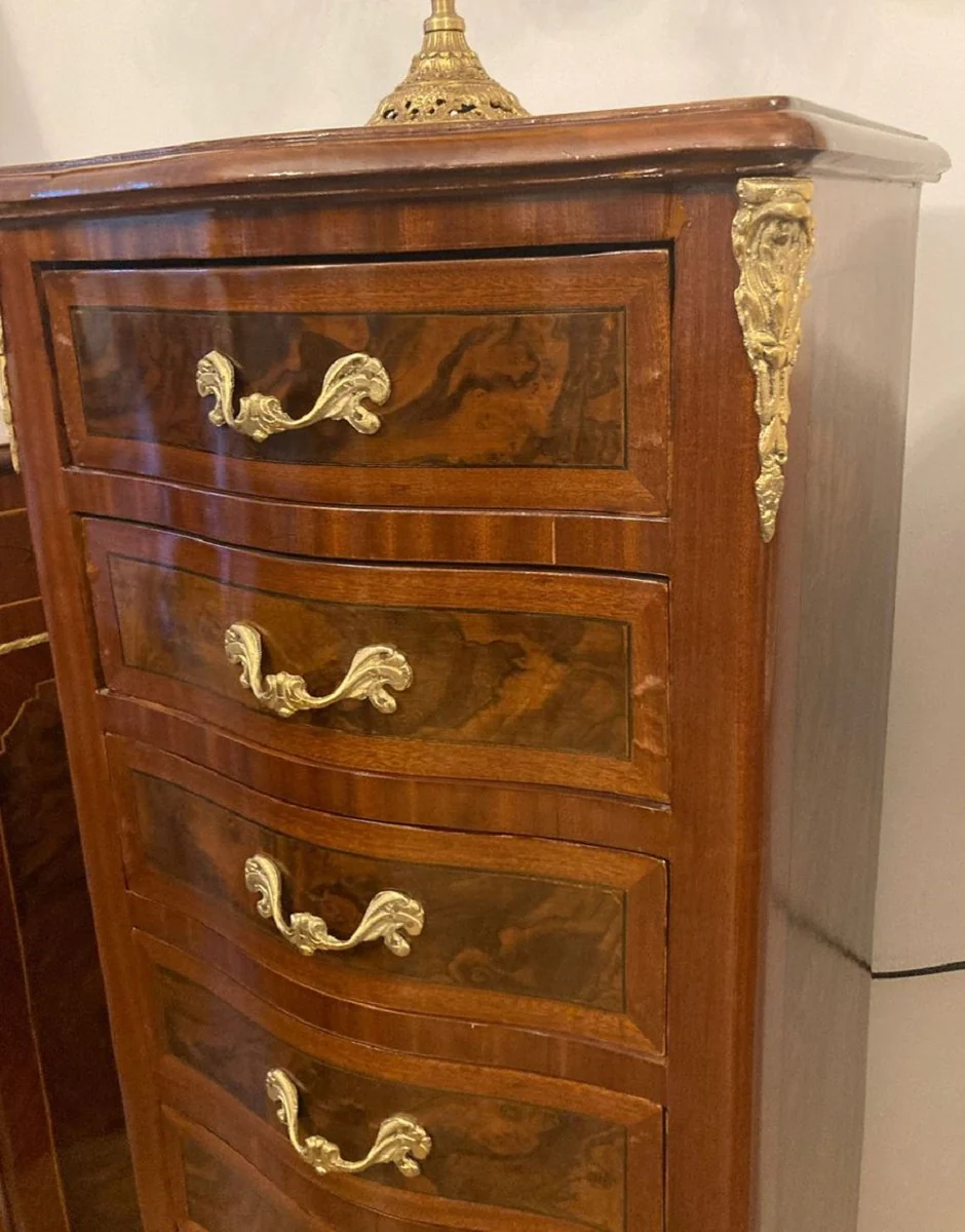 Barock Kommode mit 7 Schubladen Braun / Gold - Handgefertigter Massivholz Schrank im Barockstil - Wohnzimmer Möbel im Barockstil - Barock Möbel - Barock Einrichtung