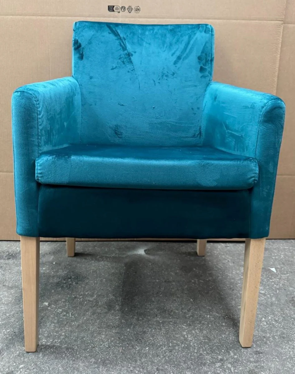 Esszimmer Stuhl mit Armmlehnen Blau / Naturfarben - Esszimmer Möbel